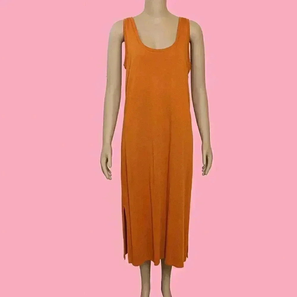 Orange Long Summer Maxi Dress Size Medium Casual Tank Dress‎ Sleeveless Scoop